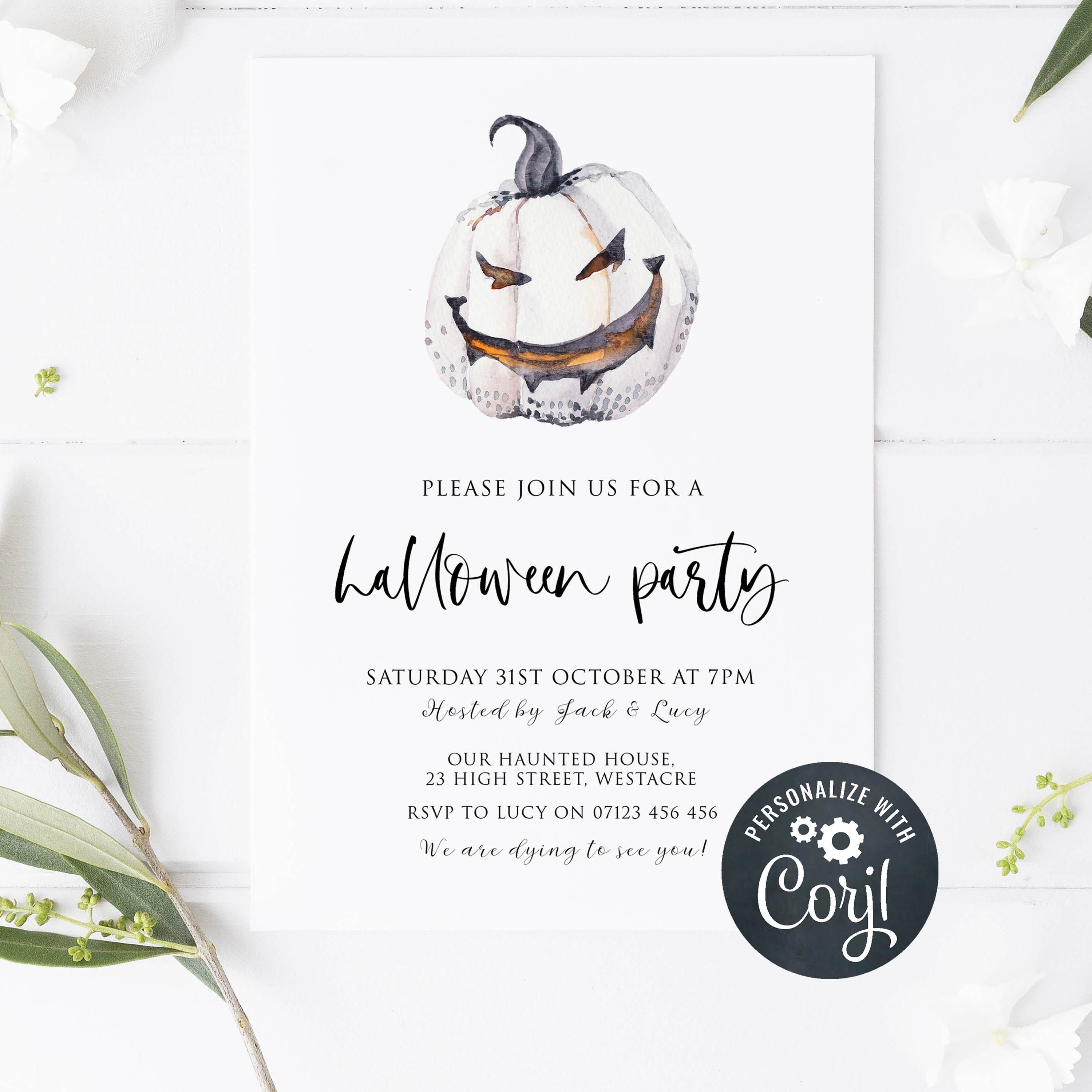 EDITABLE White Pumpkin Invitation